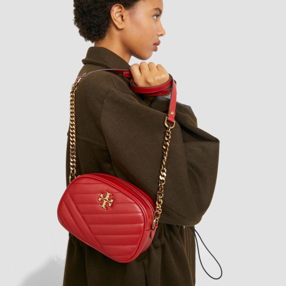 NEW Tory Burch Kira Chevron Red Apple Leather Small Camera Bag/Crossbody Bag - Picture 11 of 12